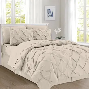 Elegant Comfort 8-Piece Pintuck Pinch Pleated Comforter Set - Includes 4-Piece Sheet Set with Double Sided Storage Pockets