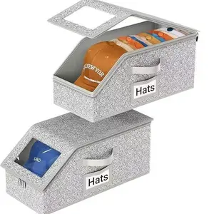 Hat Storage for Baseball Caps,1 Stackable Hat Storage Boxes holds up to12 Caps Hat Organizer for Closet, Sturdy Snapback Hat Boxes for Women&Men with Clear Window for Closet, GreyMultifunctional home and bedroom organizer box, dustproof and space-saving.