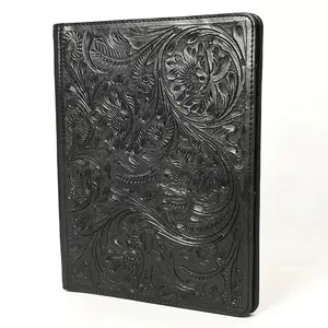 Lancaster Black Hand Tooled Leather Portfolio