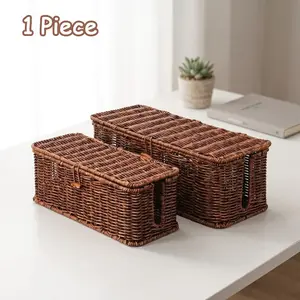 🐾 Pet Proof Cable Hider | Decorative Rattan Power Strip Cover | Safe Wire Storage Box