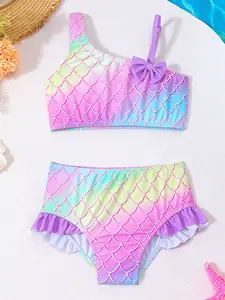 Girls Fish Scale Print Bikini Set, Cute Vacation Swimwear, Comfortable Fashion Beach Bathing Suit, Perfect for Swimming and Beach Activities Wear