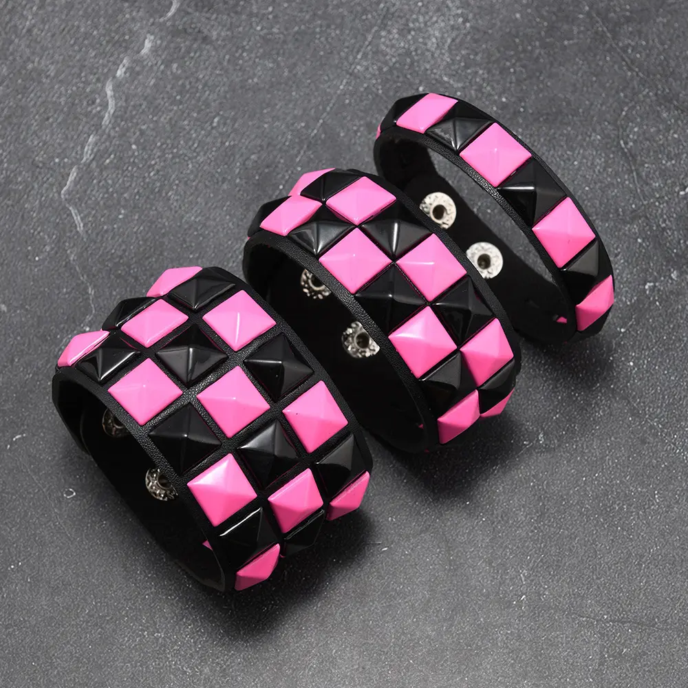 Leather Bracelet Punk Dark Night Club Square Nail Men's Adjustable Set Bracelet Cycling Bar Personalized Style Unisex