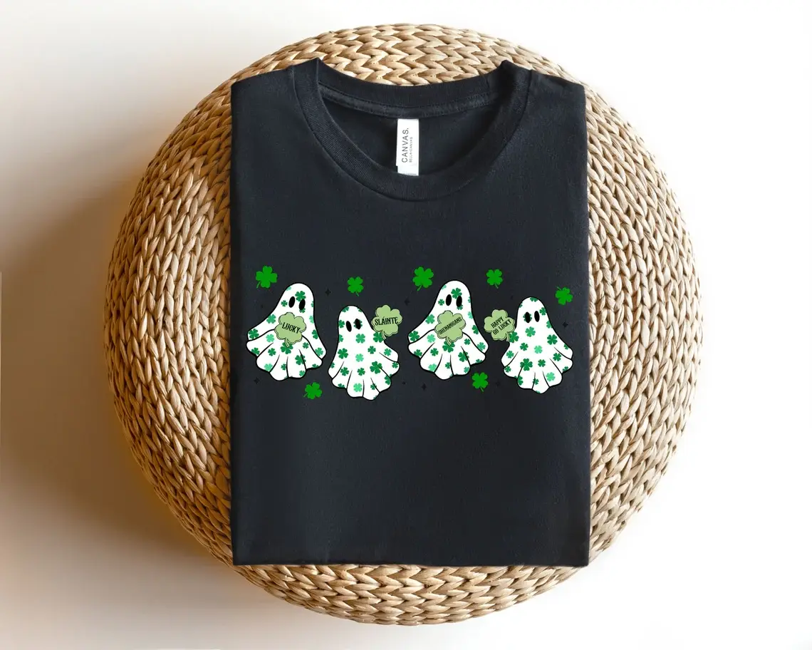 St. Patrick’s Day Ghost Sweatshirt, St Patricks Day Sweatshirt, Rainbow Ghost Shirt, Ghost With Shamrock Tshirt, Ghost Shirt, Lucky Sweater, Hodie and Sweater, T-Shirt