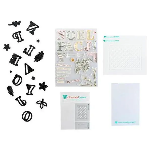 Crafts & Sewing Diamond Press Holiday Words Stamp, Die and Stencil Kit