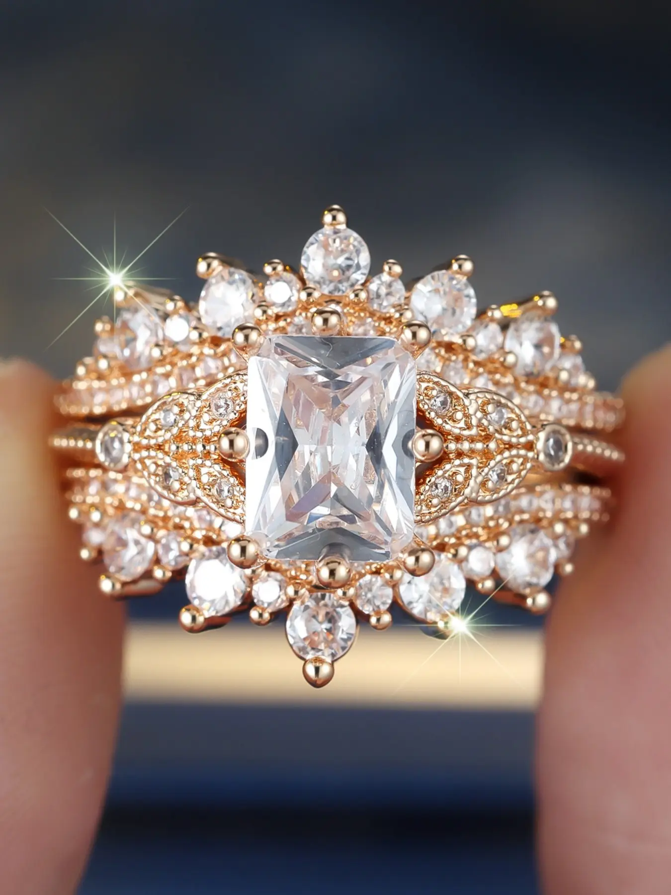 2 Pieces/set Luxury and Elegant Square White Synthetic Zirconia Stacked Women's Engagement Ring Set Women's Court Pattern Cluster Stone Engagement Ring Party Jewelry Wedding Promise Rings Bridal Set Rings Stacking Ring Set Stackable Rings