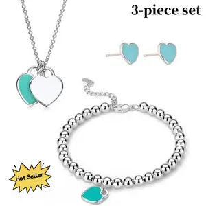 3-piece heart-shaped pendant necklace bracelet earrings, suitable for Valentine's Day gifts, love gifts, birthday gifts