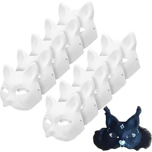 10PCS Cat Masks - White Therian Masks for Masquerade, Halloween, Kids Cosplay & Costume Parties