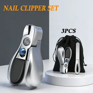 Small Fatty Stainless Steel Portable Mini Nail Clipper Travel Set with Shine Buffer Storage Pouch Large Opening Anti Splash Durable Sharp Pain Free Manicure 3PCS