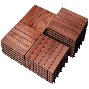 PrimeZone Acacia Wood Interlocking Deck Tiles - Easy DIY Outdoor Indoor Flooring for Balcony, Patio - 9/27pcs