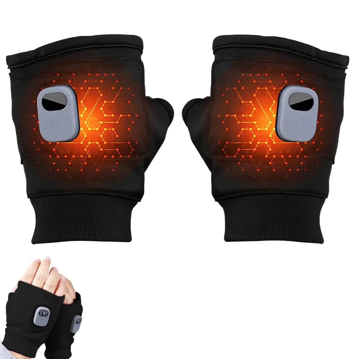 Heated Gloves Smart Thermostatic Heated Fingerless Gloves Rechargeable Heated Gloves for Men and Women Winter Hand Warmer for Work Cycling Skiing Outdoor Snow