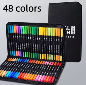 Noluck 48-Color Dual-Tip Washable Watercolor Pen Set with CD Bag - Soft-Tip Marker, Fineliner, Art Supplies, Office Stationery, for Drawing, Anime, Halloween Gifts, Birthday Gifts, Mark