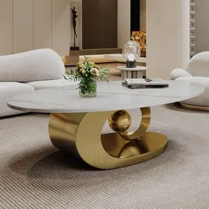 Bellemave  Marble Coffee Table with Sculptural Stainless Steel Base .The design of this table is both beautiful and practical, including adjustable leveling feet that achieve perfect stability, ensuring that it complements any modern avant-garde interior.