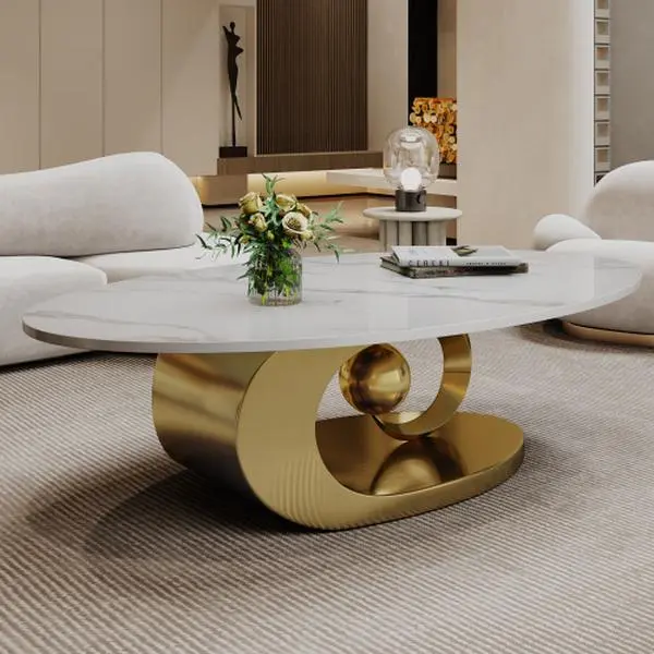 Bellemave Marble Coffee Table with Sculptural Stainless Steel Base, Adjustable Leveling Legs for Perfect Stability, Ideal for Modern Avant-Garde Indoor Interiors