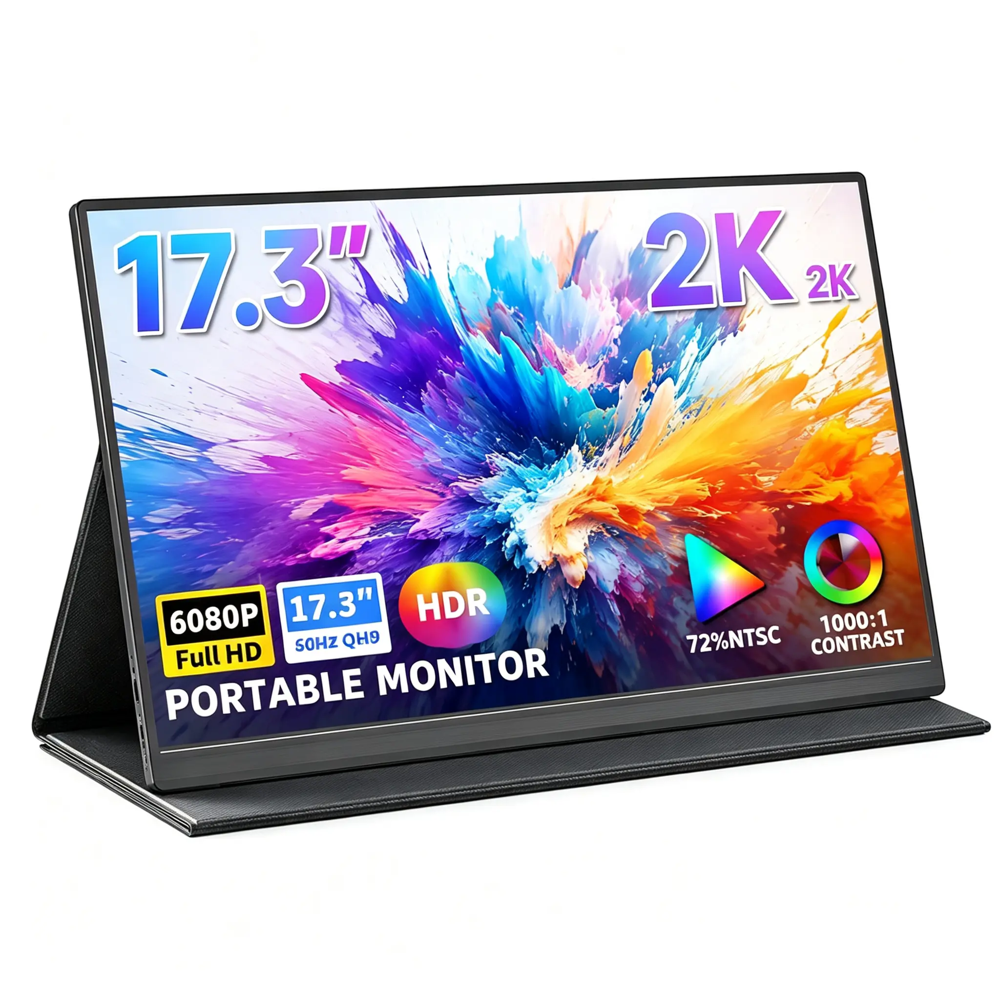 Portable Monitor (15.6"/17.3"/18.5") - 2K QHD Resolution IPS Panel, 60Hz, 100% sRGB, USB-C & HDMI, Travel Monitor for Laptop, Compatible with PC, Phone, PS5, Xbox