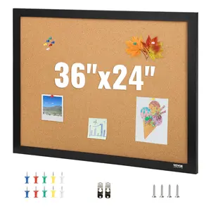 VEVOR Cork Board, 36x24 inches Bulletin Board with MDF Sticker Frame, Vision Board Includes 10 Pushpins, for Display and Decoration in Office Home and School