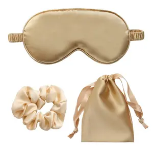 3-pieces Gift set! Silk Satin Sleeping Eye Mask+Hair Scrunchies Bands+Satin Drawstring Pouch