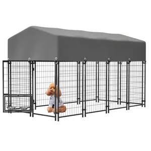 Extra Large Heavy-Duty Welded Steel Mesh Outdoor Dog Kennel - Spacious Design, Removable Roof, All-Weather Protection, Safe Lock, Advanced Dual Locks Mechanism