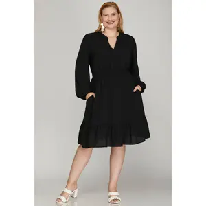 She + Sky Black Smock Waist Dress - Plus