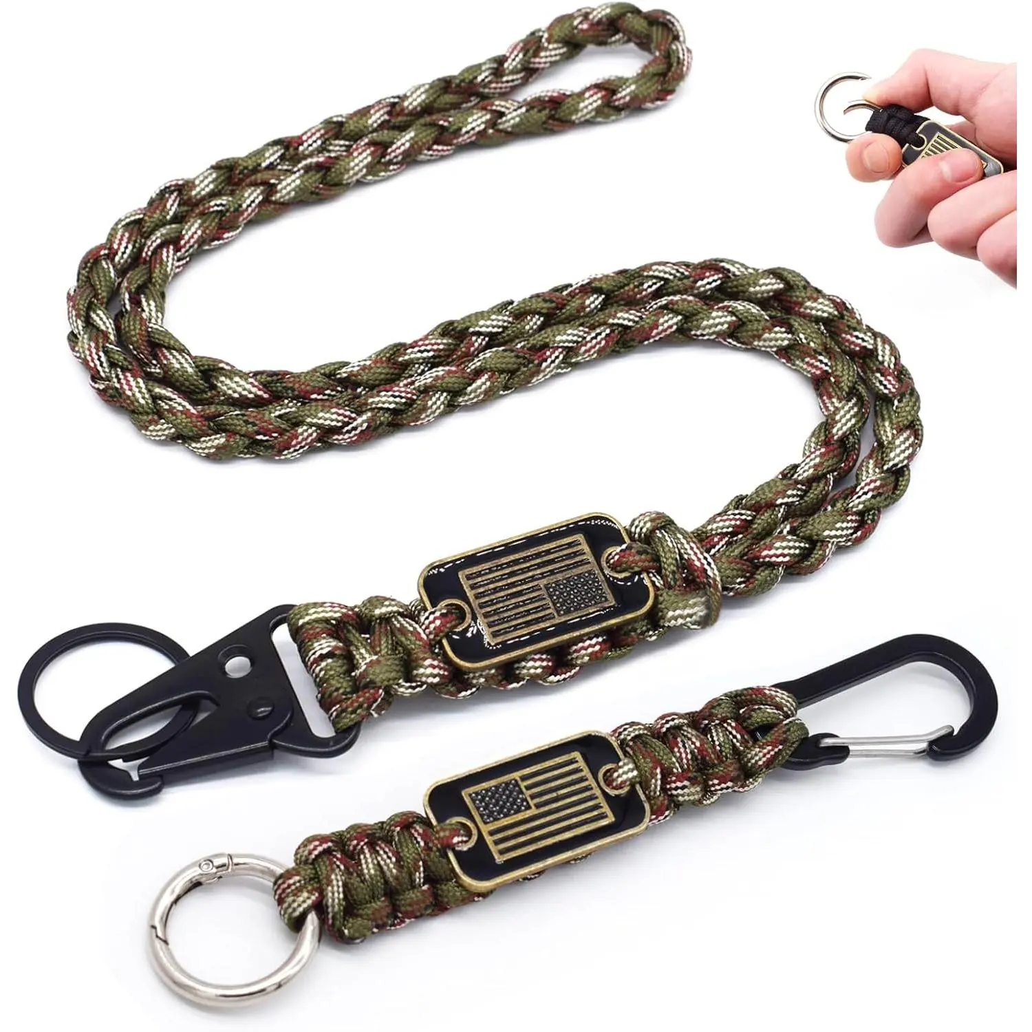 Safety Lanyard for Adults - Durable Heavy-Duty Braided Nylon Paracord, Flag Design, Sturdy Metal Clasp, Rust-Resistant ID Badge Accessory, Keychain-Compatible, 1 Size for Family Outdoor Activities, One Size