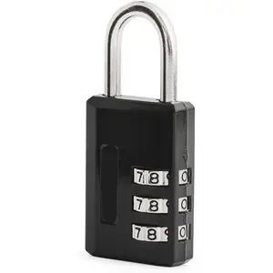 Black Combination Padlock, Indoor Gym Locker Lock with Customizable 3-Digit Code for Luggage, Backpacks, Cabinets, 647D