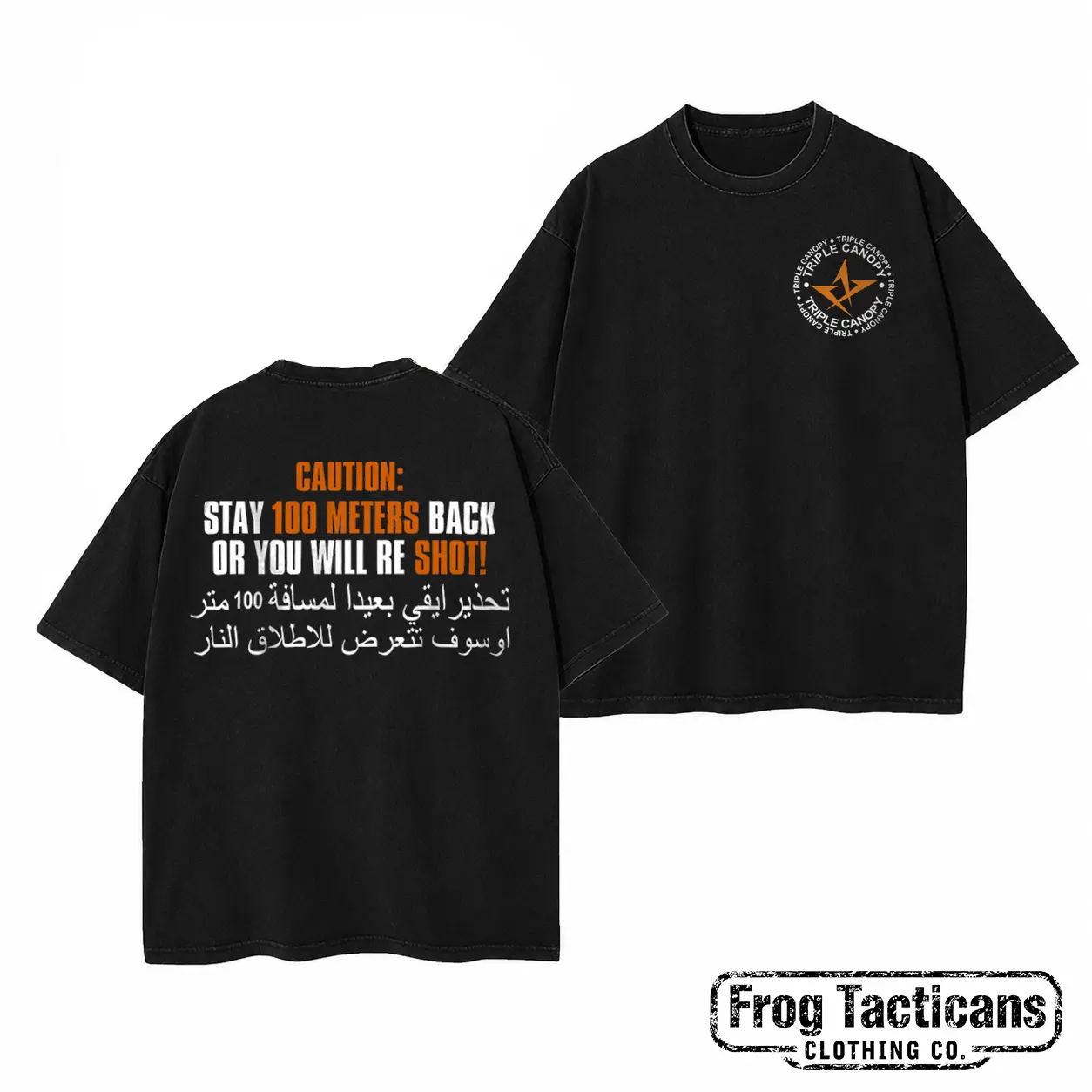 Triple Canopy Security T-Shirt Caution Stay Back 100 Meters Retro Tactical Graphic Tee Apparel Gift