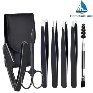 7pcs Eyebrow Tweezers Kit Stainless Steel for Women, Precision Plucker with Brow Scissors, Razor, Spoolie, Ideal for Facial, Chin, Brow, Splinter, Ingrown Hair Removal Eyebrow Styling Kit