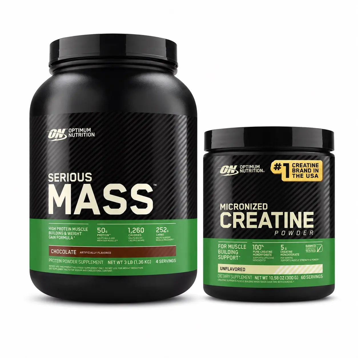 Optimum Nutrition Serious Mass Chocolate Protein Powder (3 lb) 2-Item Bundle - Includes Micronized Creatine Powder (300 g) Fitness & Nutrition Supplement, Two Items