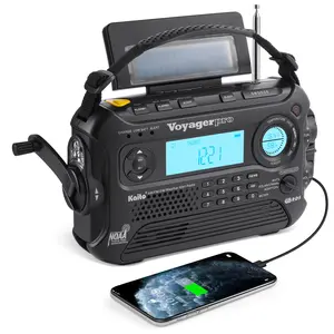 Kaito Voyager Pro KA600 Digital Solar Dynamo Hand Crank AM/FM/LW/SW & NOAA Weather Emergency Radio with Flashlight, Reading Lamp,Smart Phone Charger & RDS and Real-Time Alert, with AC Adapter