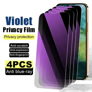 4pcs Anti-Blue Light Privacy Screen Protectors For iPhone 17 Air/16e/17/16/15/14/13/12/11/Pro Max/Pro/Plus/Mini/X/XS/XR/XS MAX,Anti-Spy,9H+ Hardness,Scratch Resistant,Anti-Fingerprint, Anti-Glare,Bubble-Free