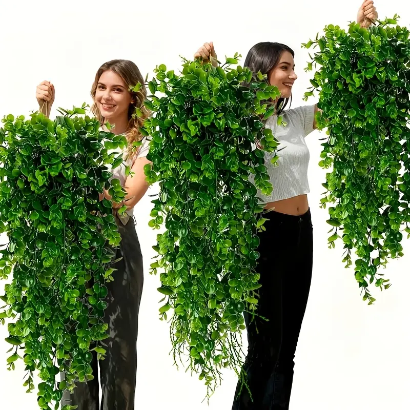 Botanical Aesthetic Artificial Ivy Vines, 8-Count Fake Hanging Plastic Plants with Faux Flowers for Home Living Room, Wedding Party Decor, Artificial Floral Ornaments