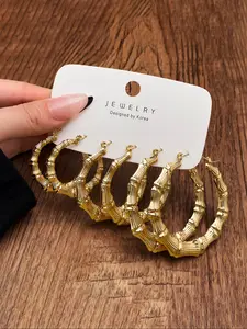 Women's Fashion Earrings Set, Fashionable Hoop Earrings, Lightweight Chunky Hoops, Boho Style Large Circle Bamboo Design, Vintage Jewelry for Women, Perfect Gift for Friends & Daily Wear