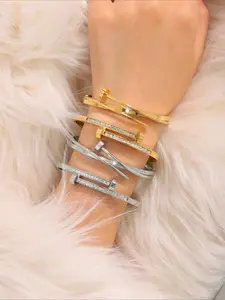 2 pieces of light luxury elegant stainless steel rivet bracelets   double-headed hammer bracelets jewelry set for men and women, fashionable geometric waterproof jewelry gift for wear, Elegant Bangle, Stackable Bracelet