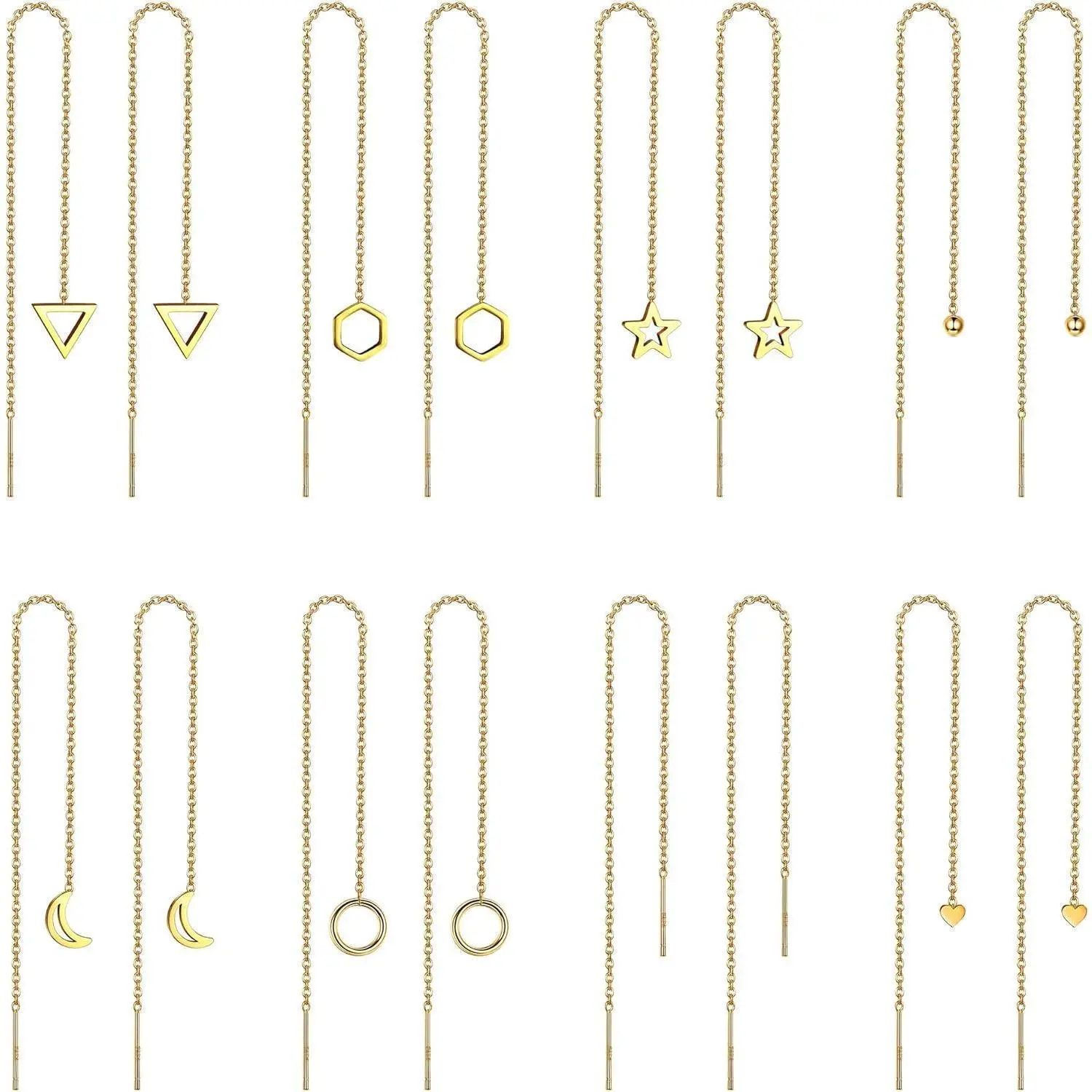 MILACOLATO 8Pairs Stainless Steel Threader Earrings Lightweight Drop Dangle Chain Earrings for Women Minimalist Chain Tassel Earrings Set Daily