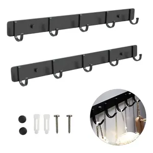 Coat Rack Wall Mounted - Metal Double Hook Rail with 10 Hooks for Hanging Coats, Hats, Towels, Purses & Robes - Wall Mount Coat Hanger for Entryway, 2 Pack Black