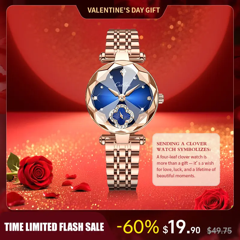 【Valentine’s Day Gift】Watches Elegant Watch Luxury Women's  Watch NewYear Gift  with Four-Leaf Clover Diamond Dial Water-Resistant Scratch-Resistant Adjustable Strap Fashionable Design Suitable for wearing on all occasions