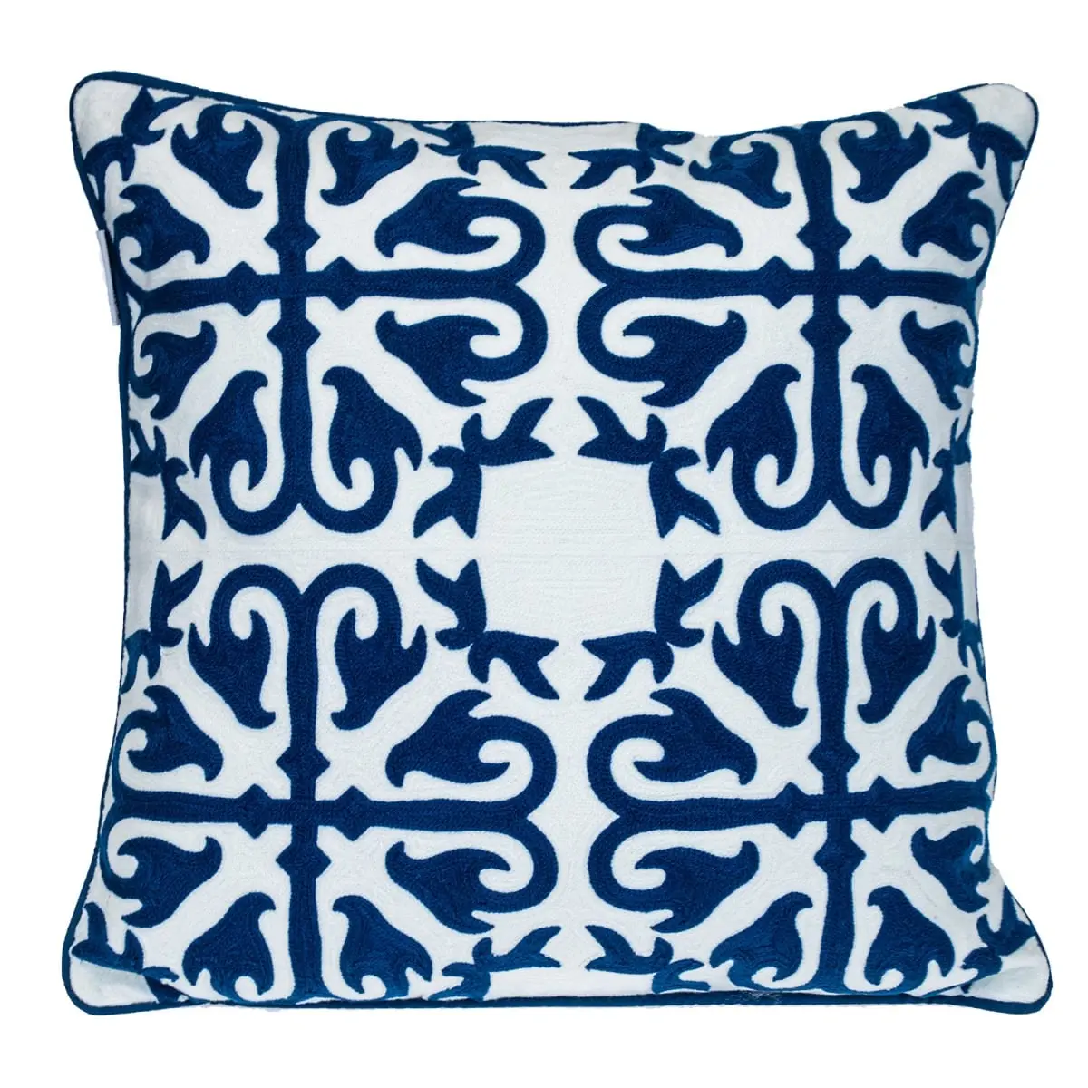 HomeRoots Single 18x18 in. Blue 100% Cotton Modern Geometric Embroidery Pillow - Zippered, Comfy Couch/Cozy Bed Setup Cushion, Soft Touch, Built to Hold Shape (Fits Standard Inserts)