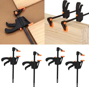 4-Piece Heavy Duty Ratchet Woodworking Rod Clamp Set, 4-Inch (10.5cm) Manual Quick Release Clamps, Reversible Anti-Scratch Pads, Single Hand Precision Grip