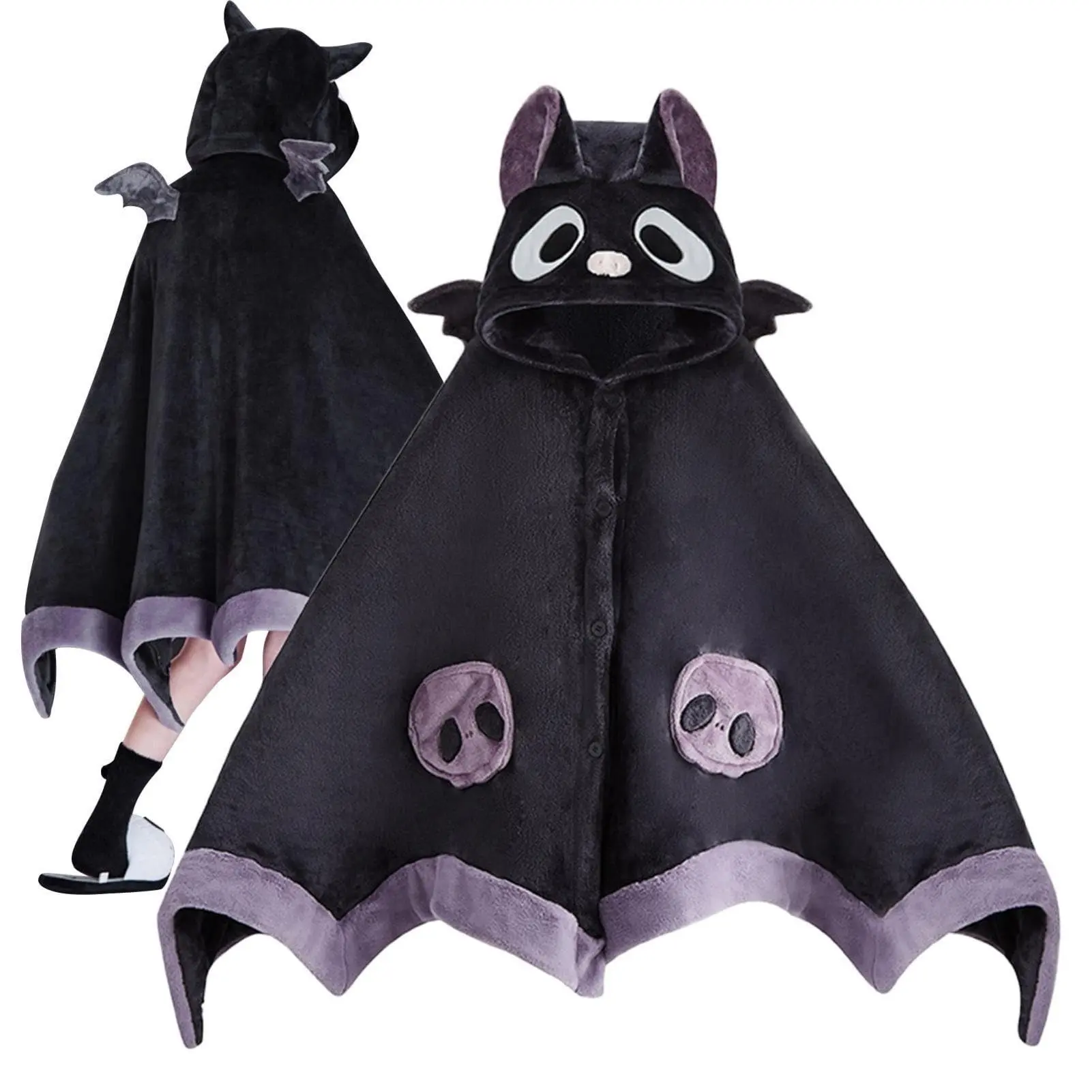 Universal Bat Party Blanket, Nap Blanket/sand Towel, Cute Bat Pattern Hooded Blanket, Ultra Soft with Demon Wings, Role Play, Home Use, 1 Piece, Cartoon Pattern Blanket, Super Soft Blanket, Cozy Hooded Blanket
