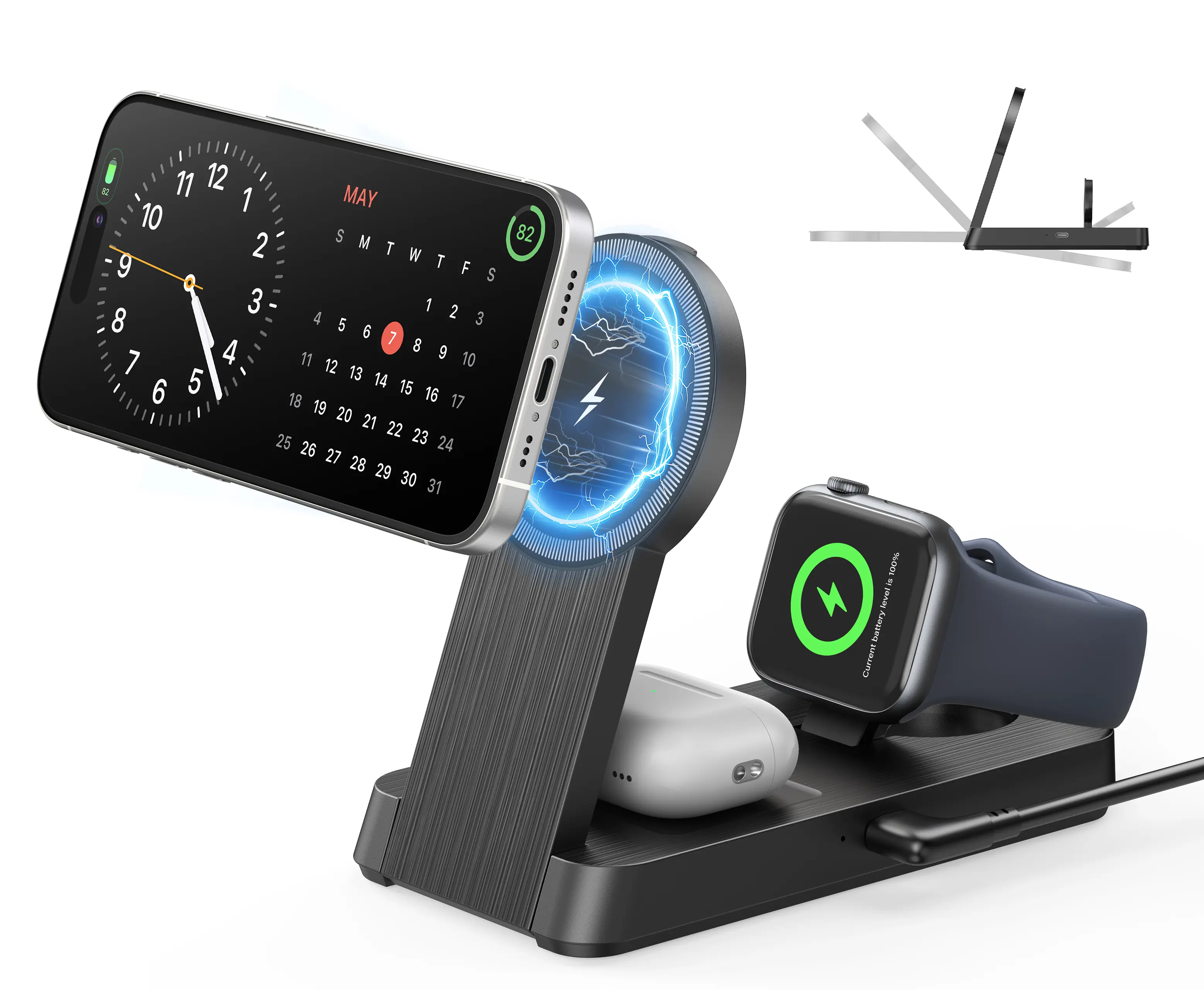 3-in-1 Foldable Magnetic Wireless Charger for iPhone, Apple Watch & AirPods—Home, Office & Travel Ready 3-in-1 Foldable Magnetic Wireless Charger for iPhone, Apple Watch & AirPods—Home, Office & Travel Ready