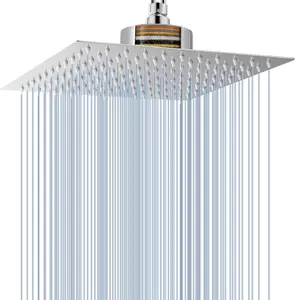 Rain Shower  with Filtered - High Flow Large Rainfall Shower Heads Made of Stainless Steel - Waterfall Showerhead Filter For Hard Water (10" Chrome)