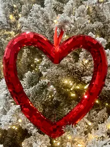 10.5 Inch Red Mirror Heart Ornament