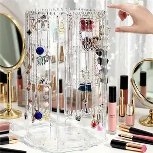 1pc 360 Degree Rotating Jewelry Display Stand, Earring Studs Hoop Organizer Rack, Portable Necklace Hanger Storage Holder