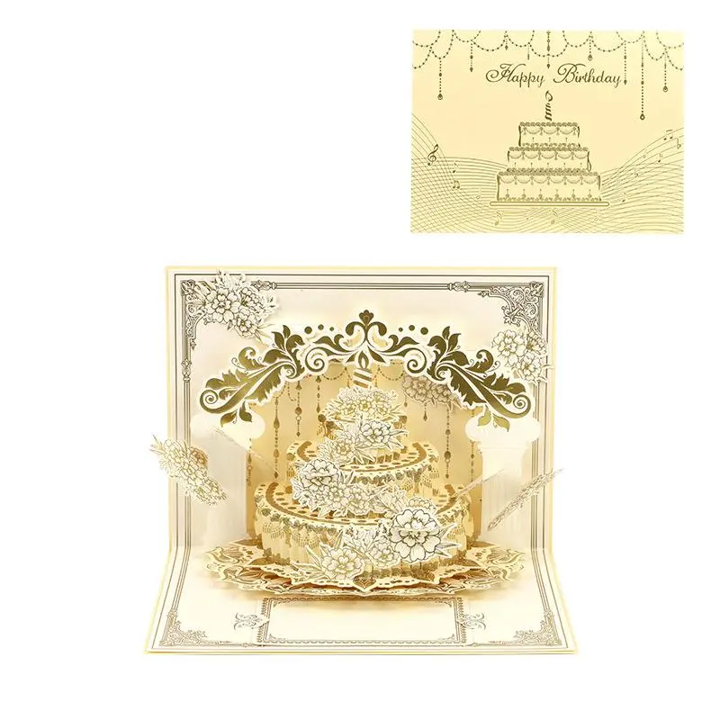 Suyan 3D Pop-up cardboard Greeting Card Lights, Music, in style Flower Birthday Cake