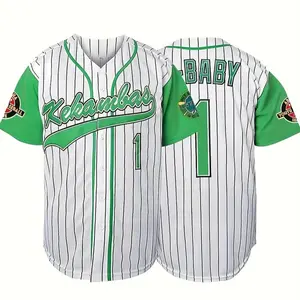 Sporty Men's Striped Embroidery Button V Neck Baseball Jersey,  Green # 1 Loose Comfortable Short Sleeve Baseball Top, Athletic Clothes, Vintage Jerseys, Summer Clothes, Sport & Outdoor Clothing for Men