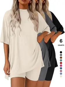 Women's Plus Size Summer Set, Fashionable T-Shirt & Tight Shorts, Casual Sportswear, Beach Vacation Fitness Clothing, Sports Suit Set