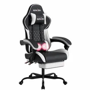 Gaming Chair Massage Lumbar Support Swivel Height Adjustable Headrest Backrest