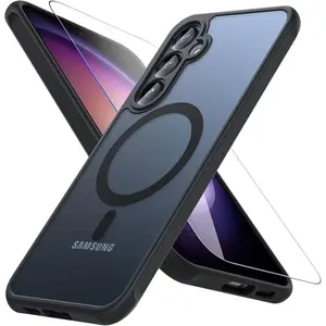 Galaxy A14 5G Phone Case with Glass Screen Protector,[Compatible with MagSafe], Shockproof Matte Back Cover for Samsung Galaxy A14 5G Case- Black