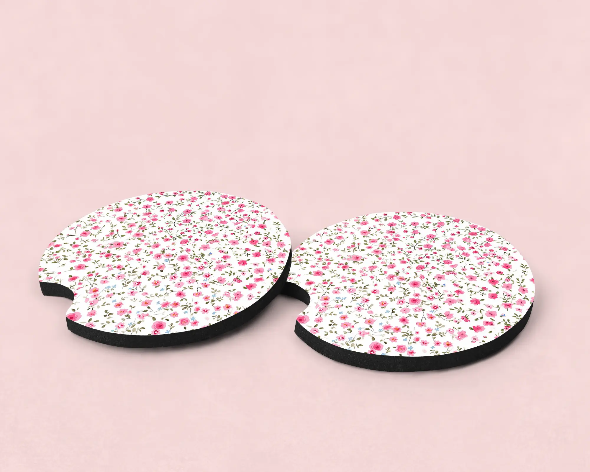 Floral Pattern Cute Car Coasters, Set of 2, Neoprene Material, Car Essentials for Girls Women, Car Interior, Cup Holder for Car