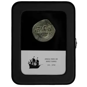 Premium Spanish Pirate Era Bronze Coin With Date in Glass Case - Guaranteed Authentic - Amazing Piece of History - 1400 - 1695