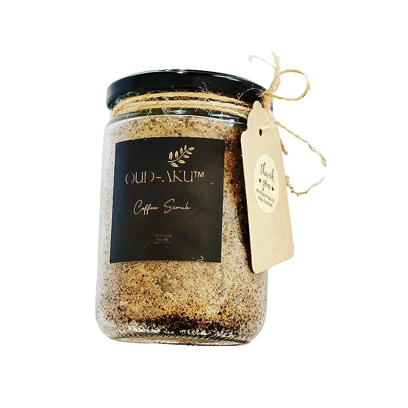 OUD-AKU ORGANIC LUXURY Coffee Scrub -15 OZ JAR Exfoliating Body, Hands, Feet, Face, Skin- GREAT GIFTS FOR MEN AND WOMEN BABY SHOWER, MOTHER'S DAY, FATHER'S DAY, SPA, RELAXATION, LUXURY